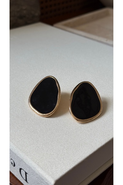 Muse Sister أقراط إيزابيلا بيضاوية من الحجر الأسود