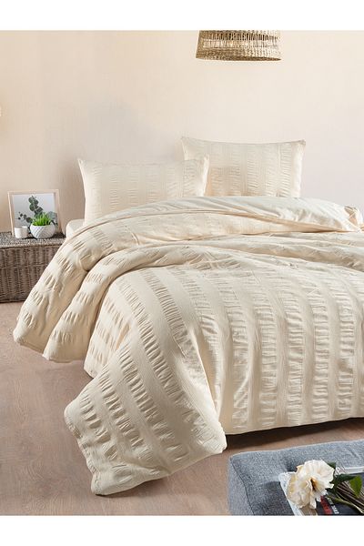 BED LİNE Σετ κρεβατιού διπλό Seersucker με κουτί κρέμας