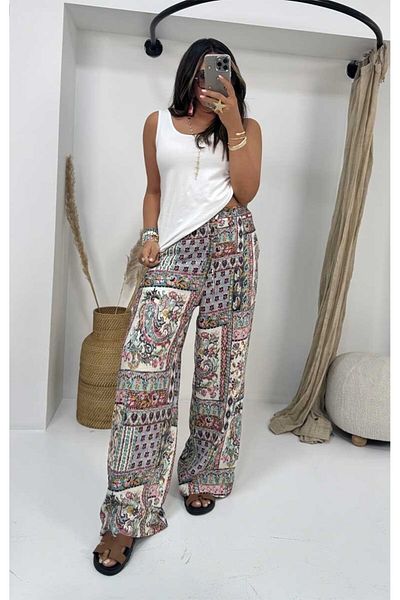 Sohotique By P Watercolor Effect Viscose Trousers Colorful