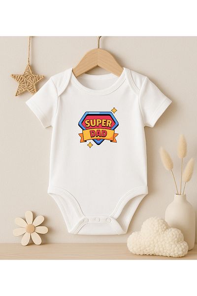 MODAT Super Dad Superhero Logo Written Printed Baby Bodysuit