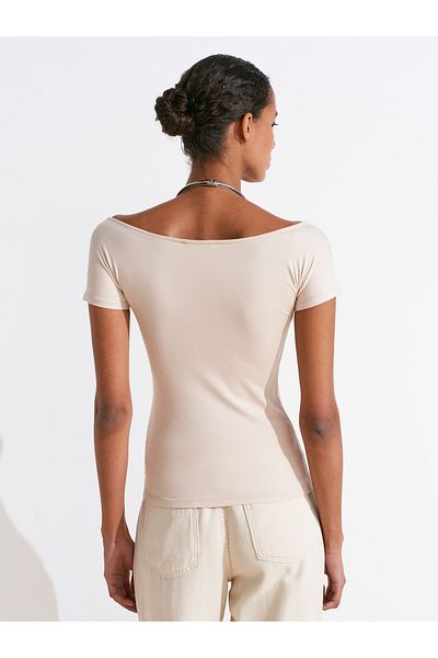 Dilvin 31922 Short Sleeve T-Shirt-Beige