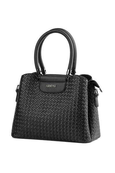 Armine Modern Braided Zippered Shoulder Bag Black Strap Bag