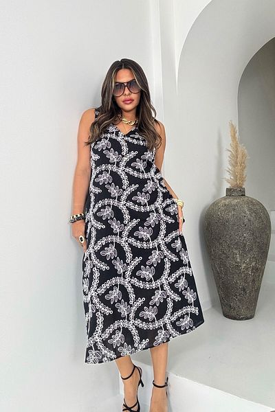 Sohotique By P Brode Embroidered V Neck Dress Black