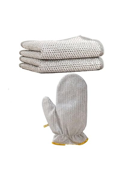 OEM Set 2 Cleaning Cloths and Multipurpose Gloves, Silver, 20x20cm