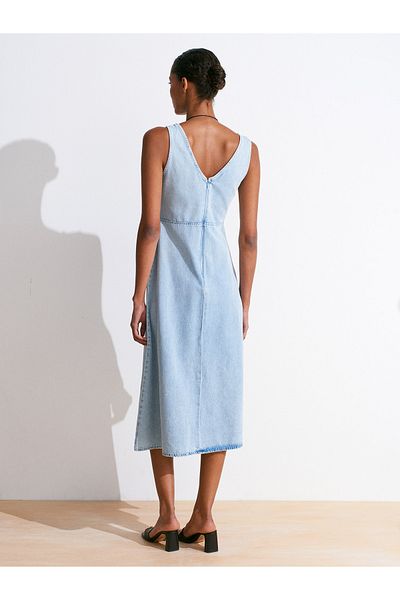 Dilvin 90564 Rochie lungă din denim Snow Wash-Albastru