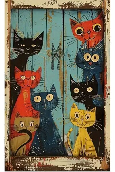 Rugs Modern Halı Kuzey Koleksiyonu Çok Renkli Kediler Desenli Dokuma Taban De...