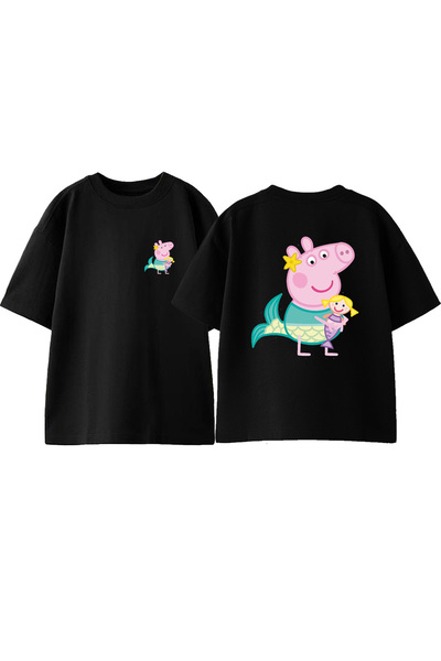 Anetos Розова вода прасе отпред и отзад отпечатана памучна черна прекалено го...