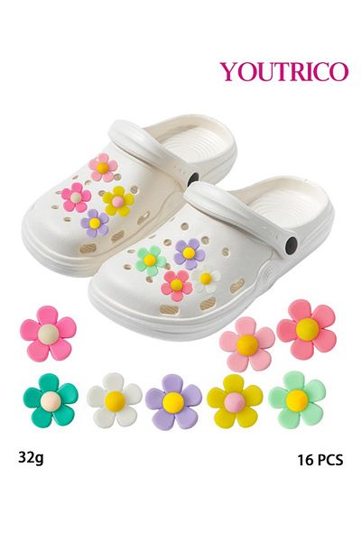 Youtrico 16pcs Colorful Flower Jibbitz Charms for PVC Slipper Ornament