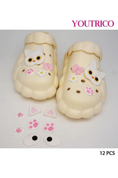Youtrico 12pcs Cute Pink Cat Jibbitz Charms for Crocs - Kawaii Slipper Ornament