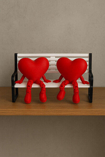 OVERMAX Oturan Kalp Figürleri ve Bank Seti 3 Parça Dekoratif Ürün