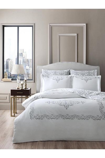 Karna Home Natural and Shiny Duvet Cover Set Luna Satin Linen Series 160X220