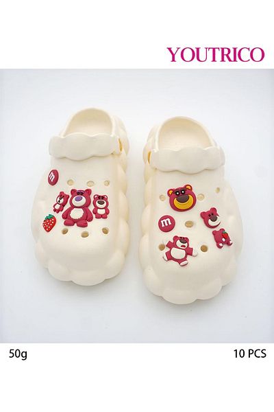 Youtrico 10pcs Strawberry Bear Jibbitz Charms for Kawaii PVC Slipper Ornament