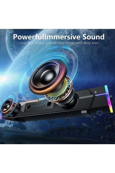 FlashHawk Computer Sound Bar Speaker, 3D Stereo USB Powered Desktop Speaker with RGB LED Lights,Bluetooth 5.3