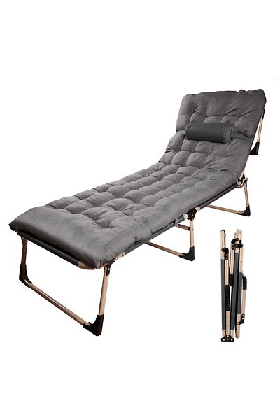SERSIMO Sezlong pliabil cu 4 trepte, reglaj spatar, otel si material Oxford, 193x66x23 cm, gri