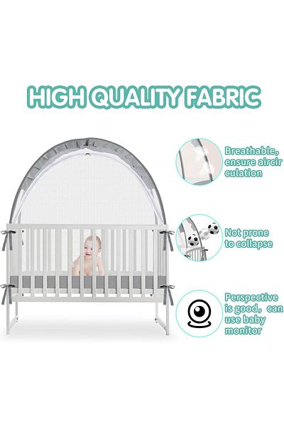 Lumely Crib Tent,Pop Up Breathable Cribs Cover,Canopy with Upgrade Strong Mesh and Durable Zipper,Gray