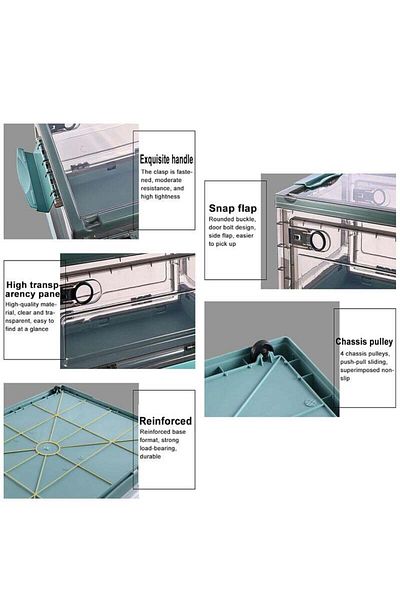 COOYA 2 Pack 40L Clear Folding Storage Boxes,with Wheels and Double Side Doors,for Home and Office