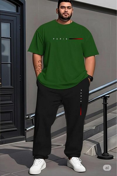 NO 601 Men's Green T-Shirt Black Tracksuit Bottom Red Paris Plus Size Battal Size Team