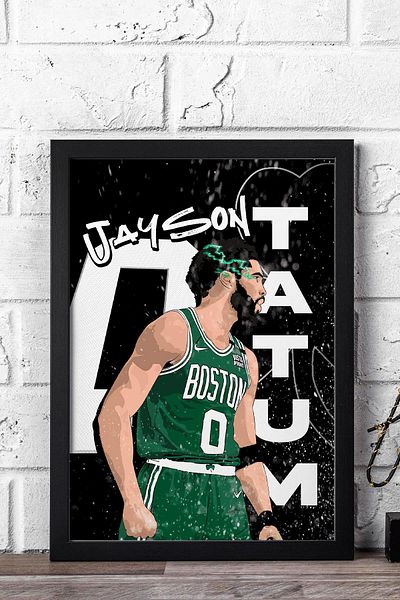 Saturn Jayson Tatum Framed Painting - Basketball Nba Poster Painting