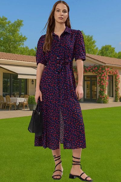 PayBuy Women Midi Length Shirt Dress Animal Pattern Viscose Fabric Casual Style Modern Style