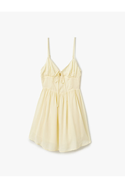 Koton X Sibil Çetinkaya - Astarlı İnce Askılı Mini Volanlı Viskon Plaj Elbisesi