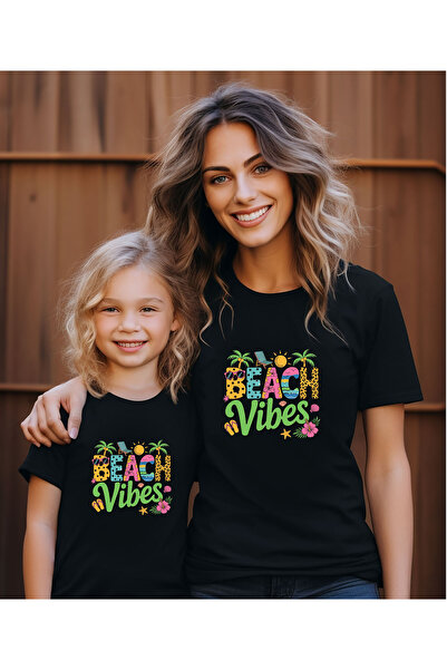 ASELİNDA Tricou combinat Mamă-Fiică cu imprimeu de vacanță Beach Vibes (adăug...