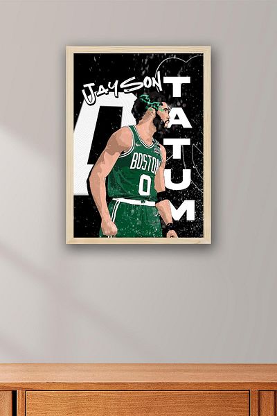 Saturn Jayson Tatum Framed Painting - Basketball Nba Poster Painting