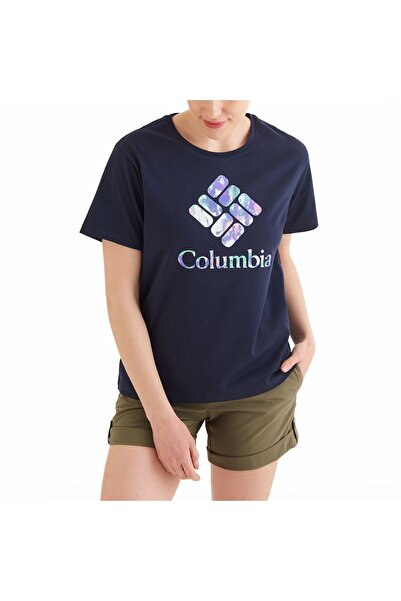 Columbia تي شيرت نسائي بأكمام قصيرة باللون الأزرق الداكن