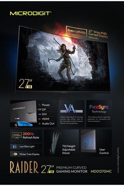 Microdigit Premium LED Curved 27 inch Gaming Monitor 200Hz