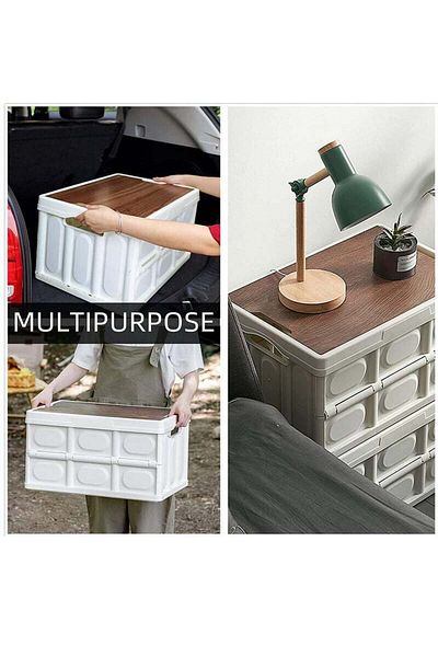COOYA Collapsible Storage Bin With Composite Wood Lid,Multifunction Folding Storage Box Container