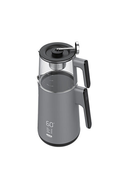Arshia Tea Maker – 1.7L Kettle + 0.8L Glass Pot, 1500W, LED Display, Temperature Control, Gray