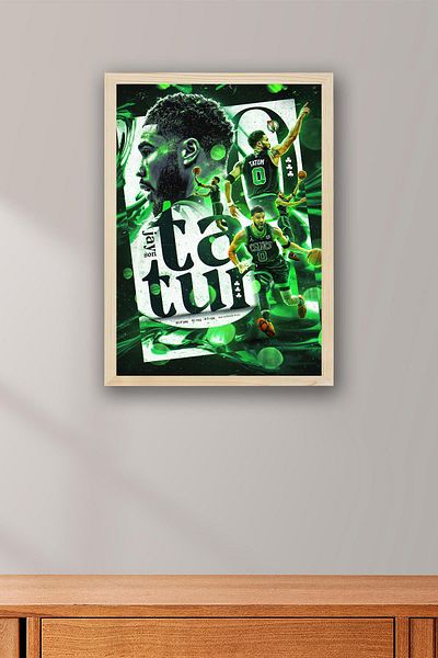 Saturn Jayson Tatum Framed Painting - Basketball Nba Poster Painting