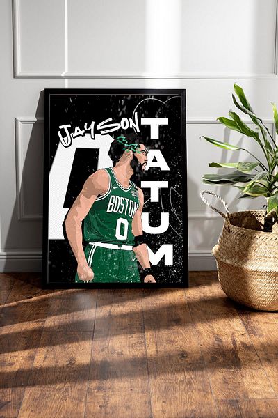 Saturn Jayson Tatum Framed Painting - Basketball Nba Poster Painting