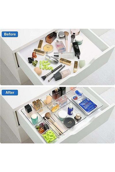 COOYA 16 Pcs Desk Drawer Organizers Trays Set Clear Plastic Storage for Bedroom Dresser Makeup