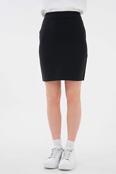 Saade Black High Waist Above Knee Woven Pencil Skirt