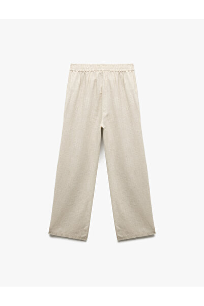 Koton Textured High Waist Viscose - Linen Blend Trousers with Pockets