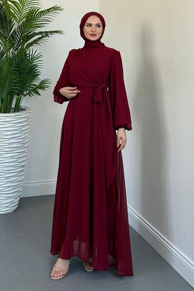 MERVEN AKYÜZ Onstantic Side Tie Dress Burgundy