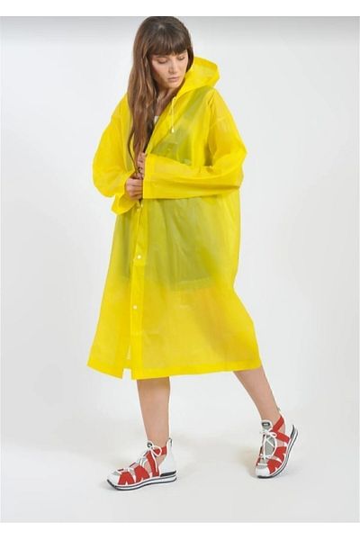 Lizzy Unisex Hooded Snap Fastener Yellow Color Raincoat