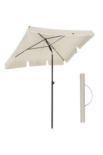SONGMICS Umbrelă de grădină sau terasă, rabatabilă, husă, 180x125cm, bej