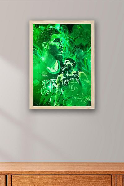 Saturn Jayson Tatum Framed Painting - Basketball Nba Poster Painting