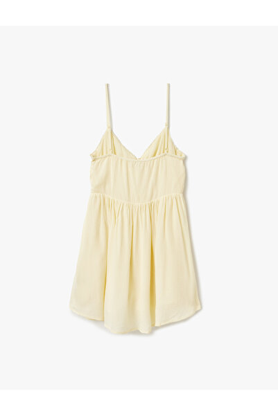 Koton X Sibil Çetinkaya - Astarlı İnce Askılı Mini Volanlı Viskon Plaj Elbisesi