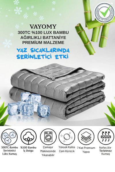 Vayomy 100% Bamboo Quilt 300Tc Fabric 100% Bamboo Filled Weighted Blanket 6 kg 155X215 Single