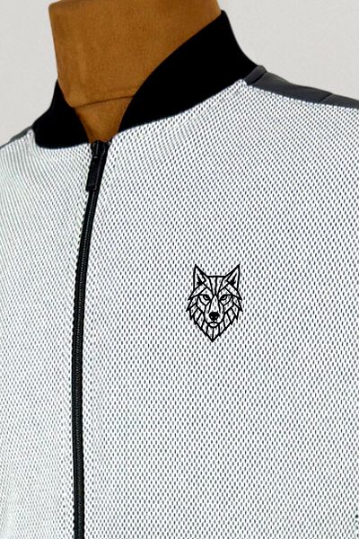 BESSA Men's Wolf Printed White Tracksuit Set Breathable Summer Fabric Straight Leg with Zipper Pockets