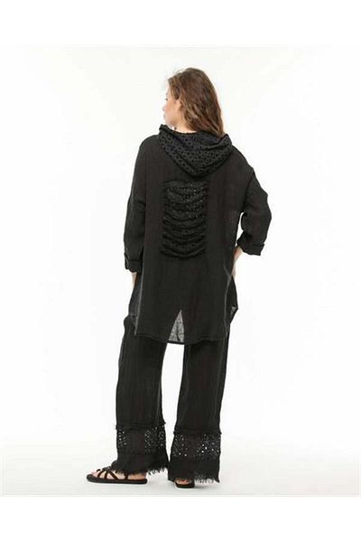 EREN STYLE Italian Bohemian Hooded Jacket Scalloped Trousers Set