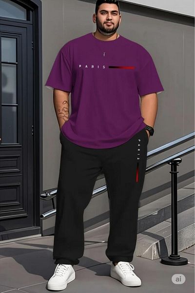 NO 601 Men's Purple T-Shirt Black Tracksuit Bottom Red Paris Plus Size Battal Size Team