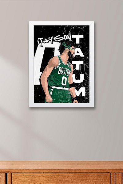 Saturn Jayson Tatum Framed Painting - Basketball Nba Poster Painting