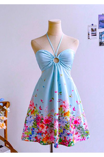 Ceylen Rochie mini cu decupaj cu detaliu cu bretele cu model de flori