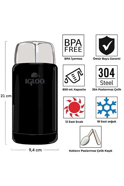 IGLOO Legend Food Jar 800ml Food Thermos Flask Black