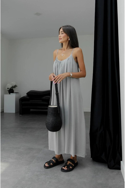 My Blog Gray Strap Relaxed Cut Dress - 3173