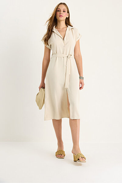 Bianco Lucci Γυναικείο φόρεμα Linda Shirt με λεπτομέρεια Cummerbund 5248 60281080