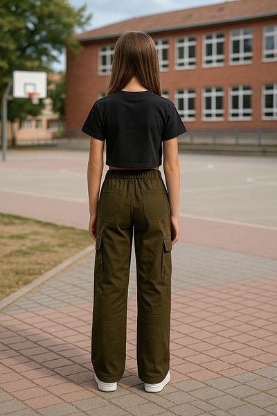 LePold Fete/Băieți Pantaloni Gabardine Loose Fit Four Seasons cu buzunare Pantaloni de școală